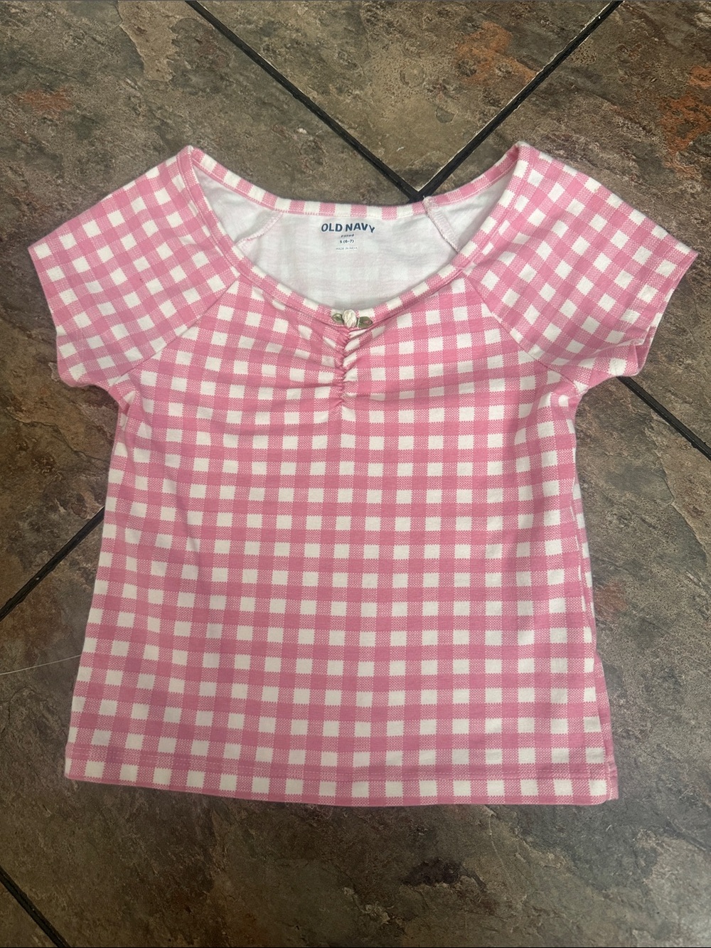 Old Navy Pink and White Gingham Short Sleeve Tee